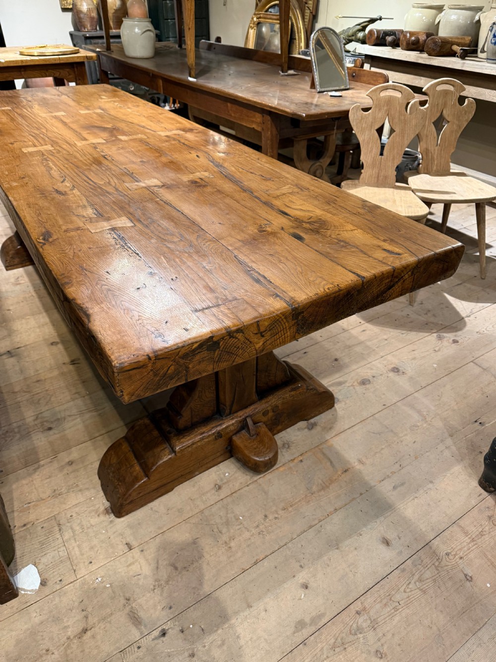 Large antique oak refectory table  View XXV