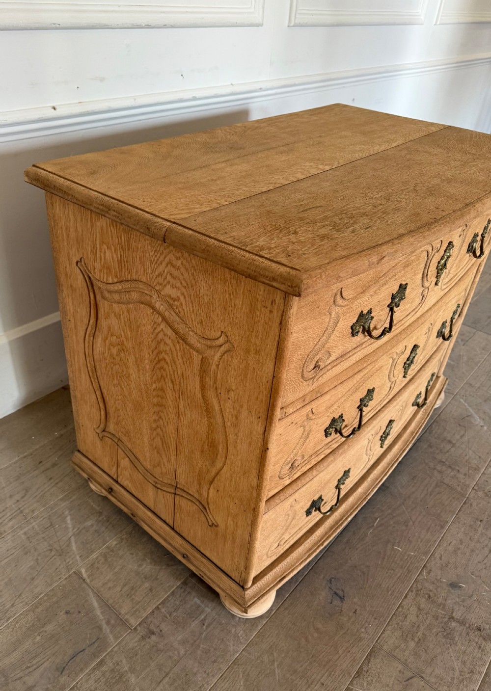 19th century scrubbed oak bowfronted chest of drawers View III