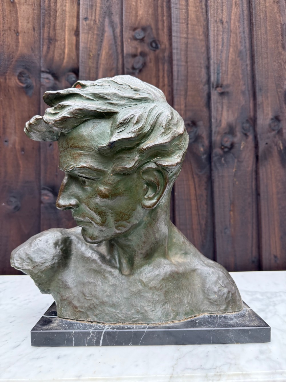 Art deco terracotta bust of a man , J Dommisse  View II