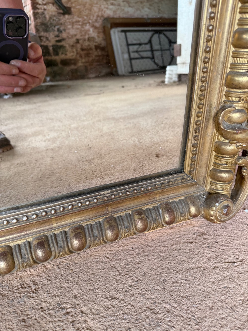 Large antique gilt overmantle mirror View X