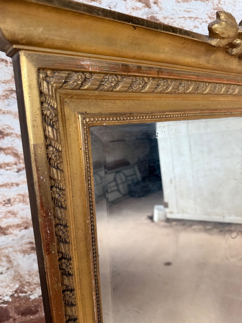 Large 19th century overmantle mirror oak leaf decoration View VI
