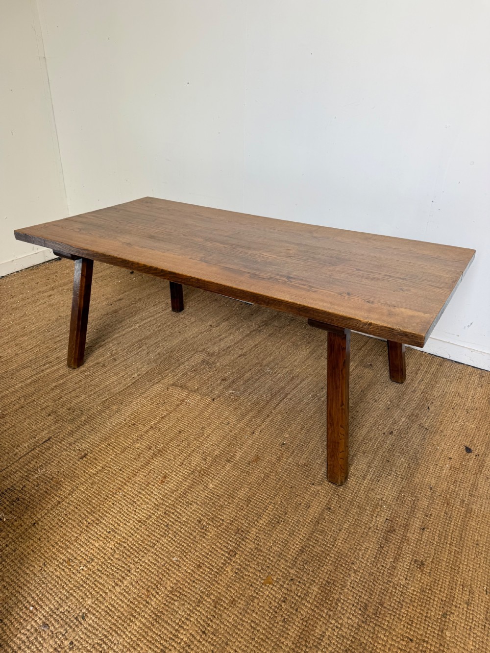 Oak farmhouse table 2m with 6 matching chairs View II