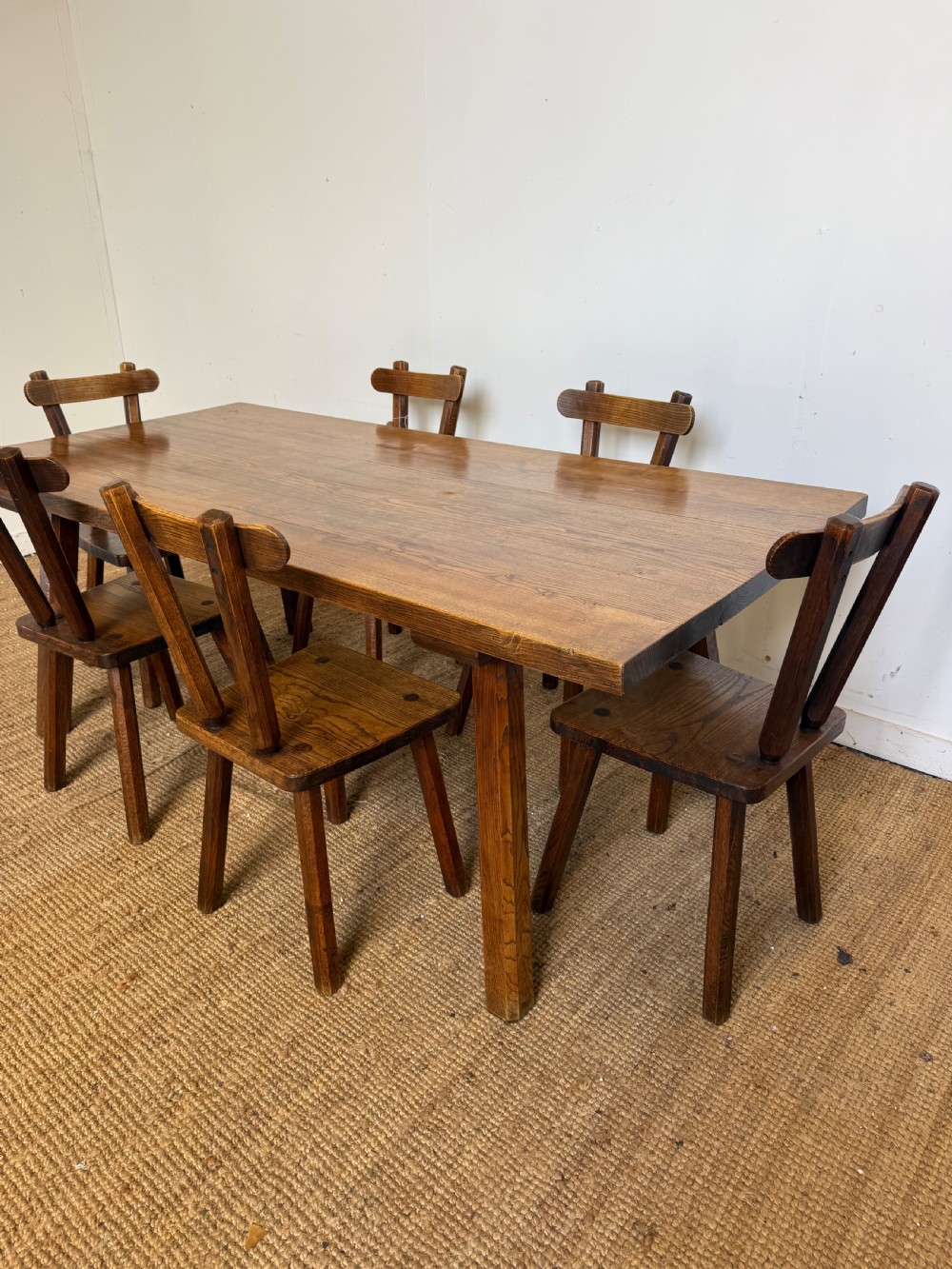 Oak farmhouse table 2m with 6 matching chairs View XI
