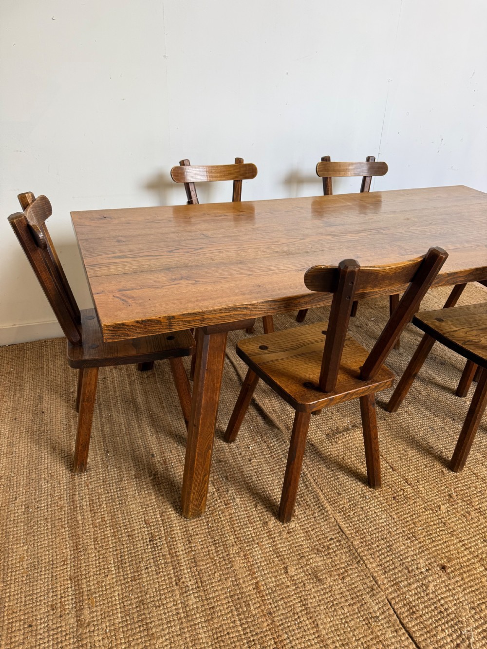 Oak farmhouse table 2m with 6 matching chairs View XII