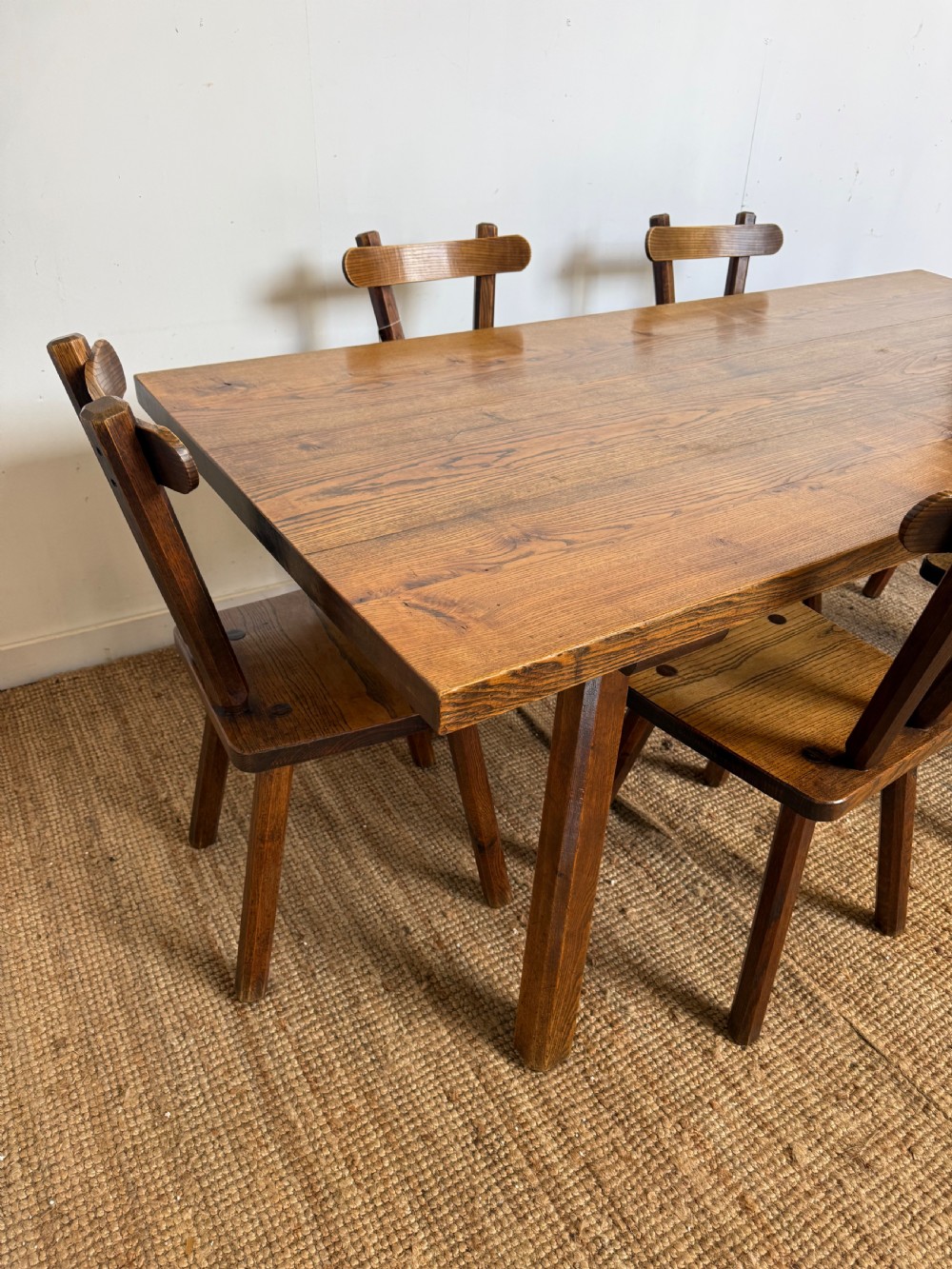 Oak farmhouse table 2m with 6 matching chairs View XIII