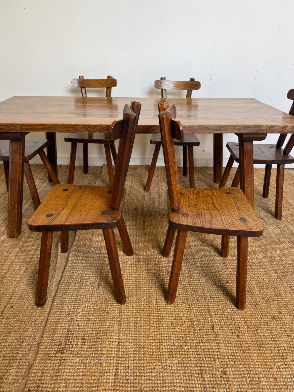 Oak farmhouse table 2m with 6 matching chairs View XIV