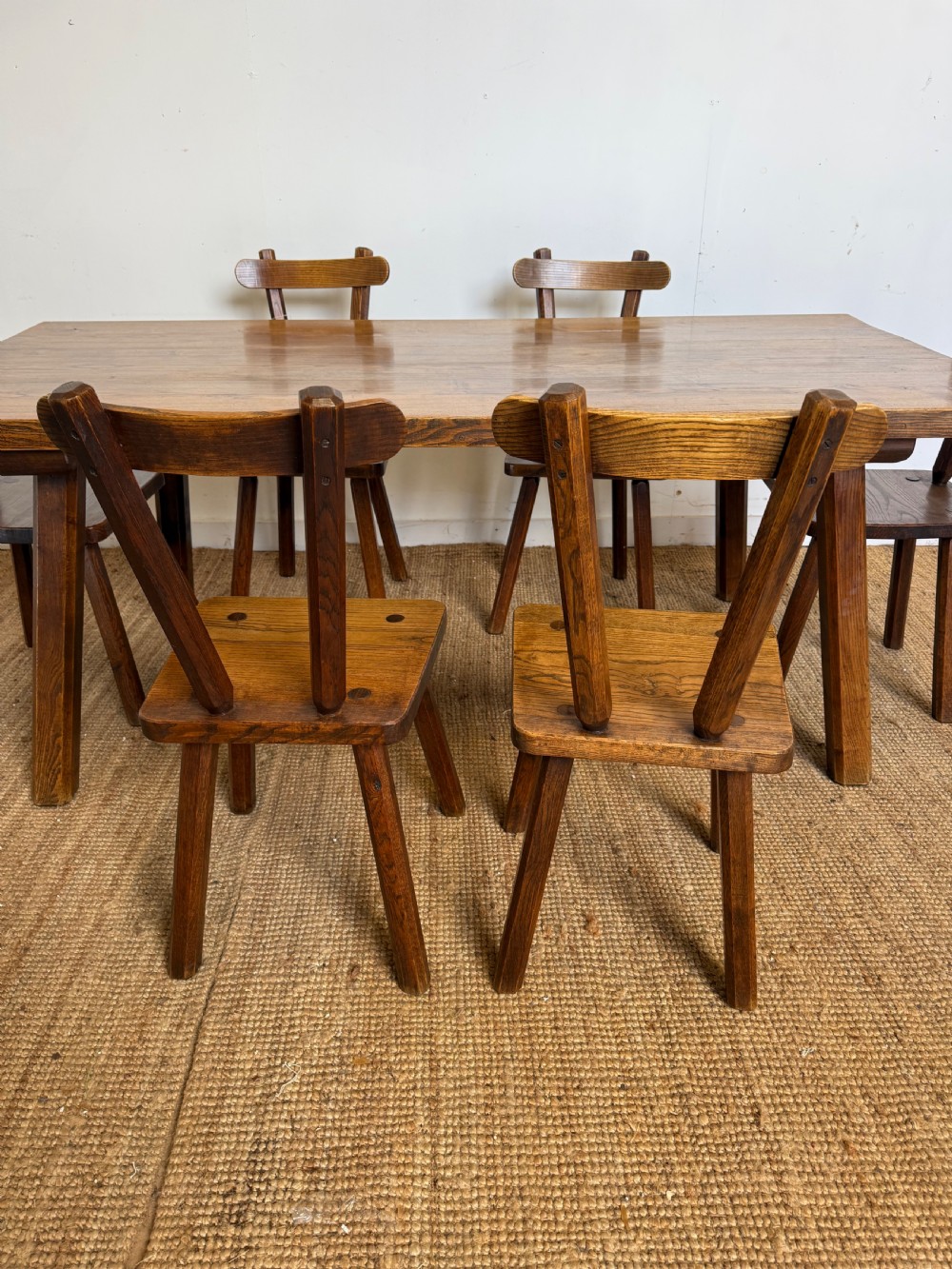 Oak farmhouse table 2m with 6 matching chairs View XV