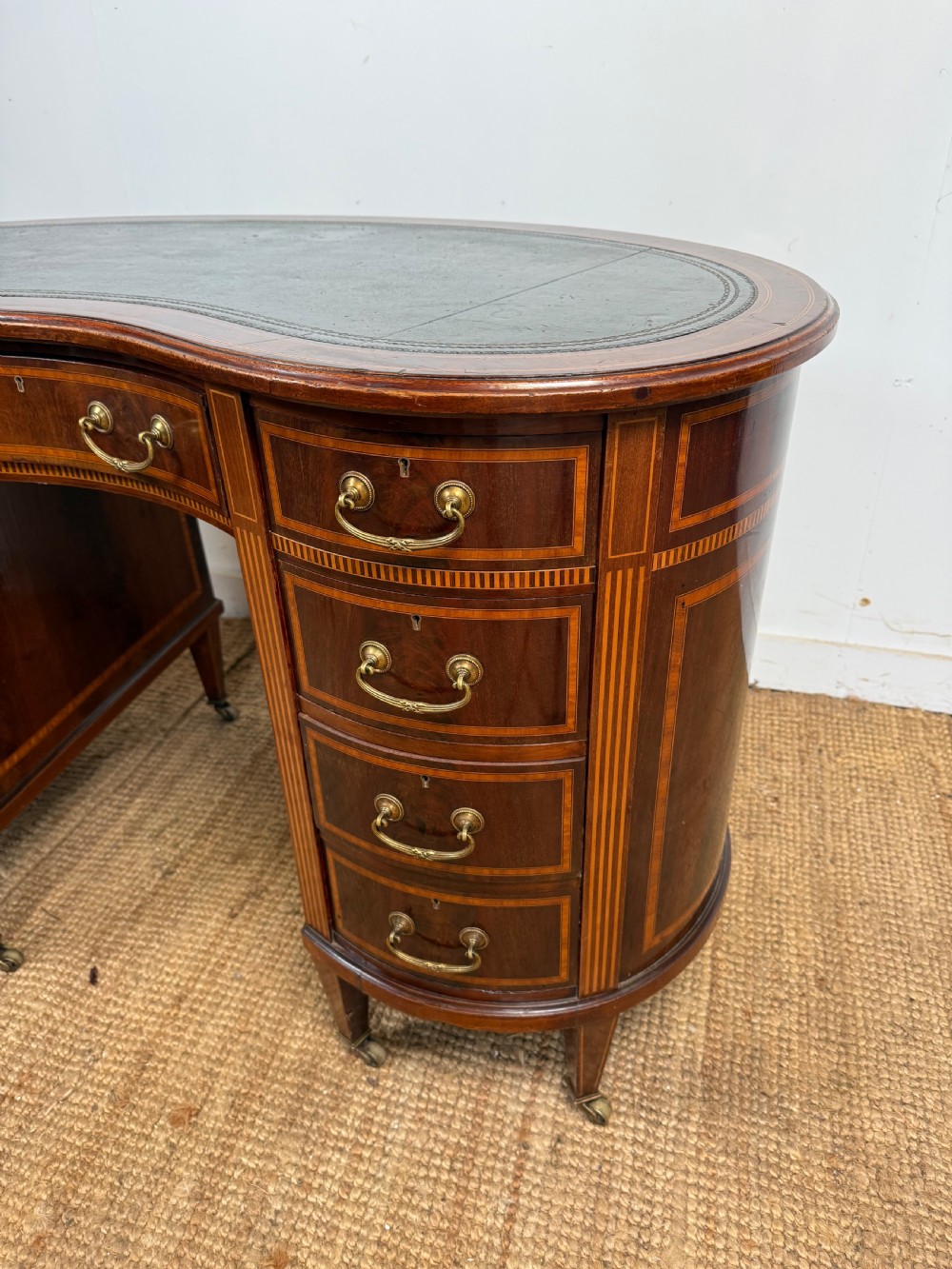 Edwardian kidney shaped writing desk / pedestal desk  View II