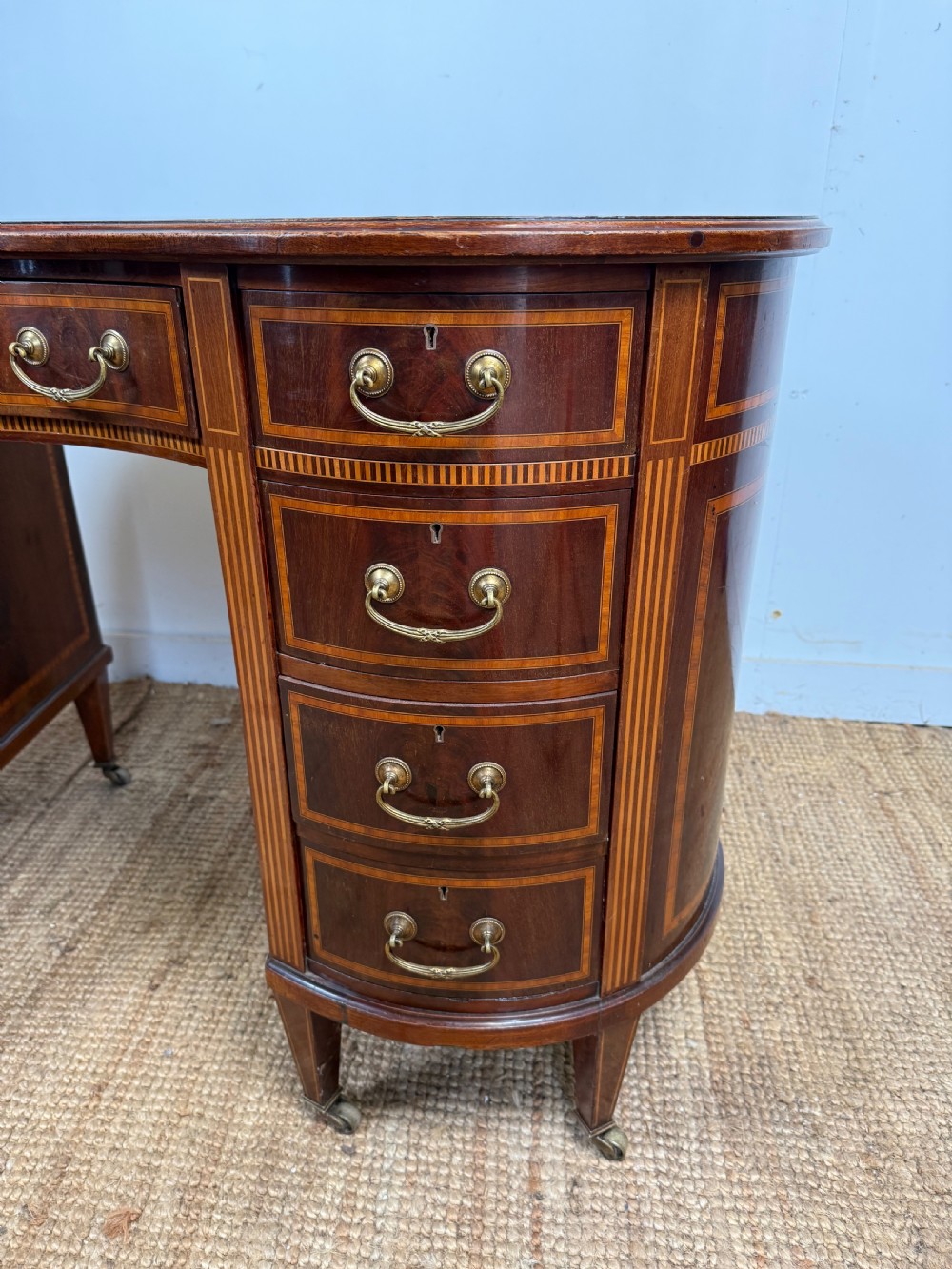 Edwardian kidney shaped writing desk / pedestal desk  View III