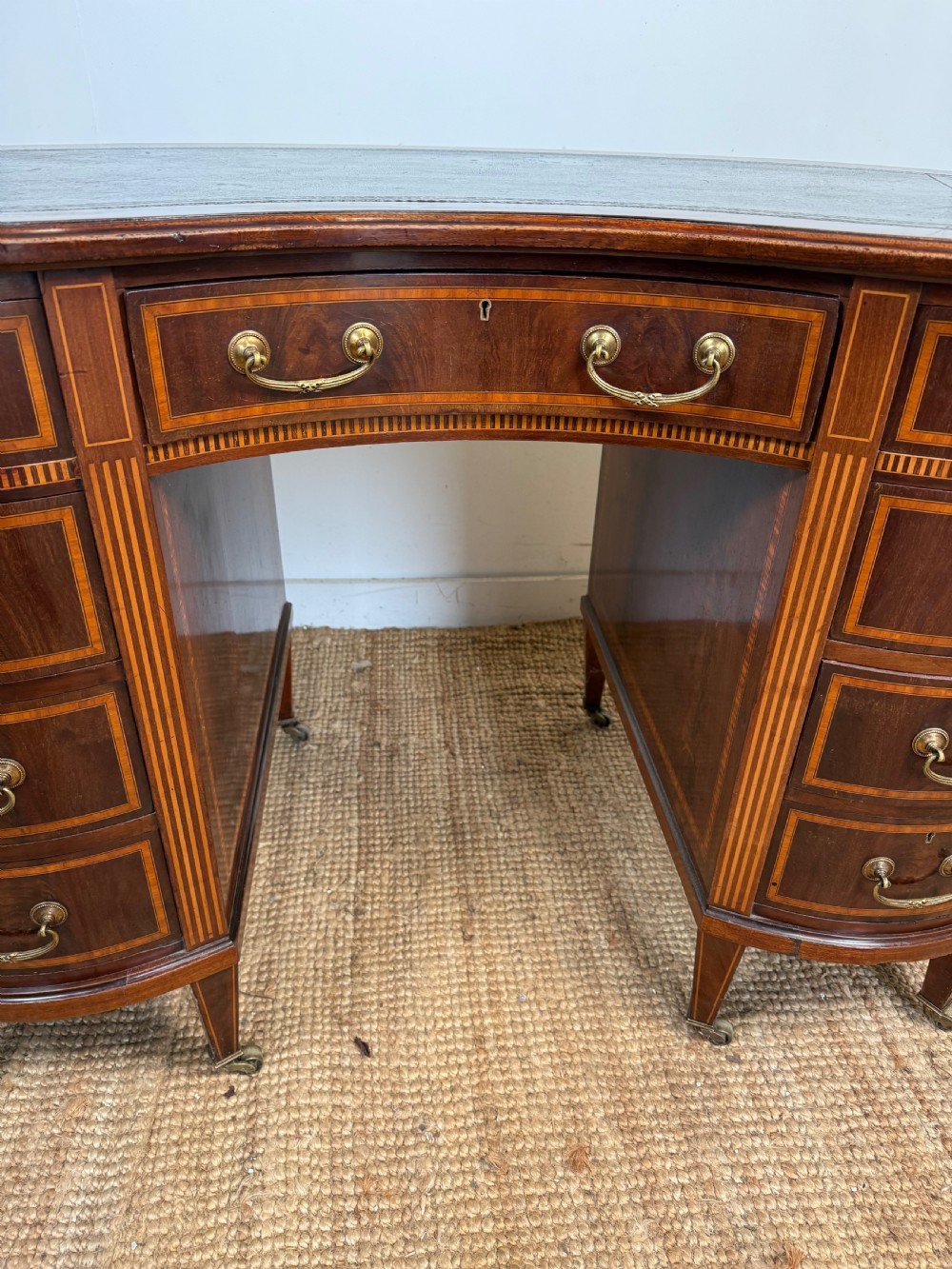Edwardian kidney shaped writing desk / pedestal desk  View V