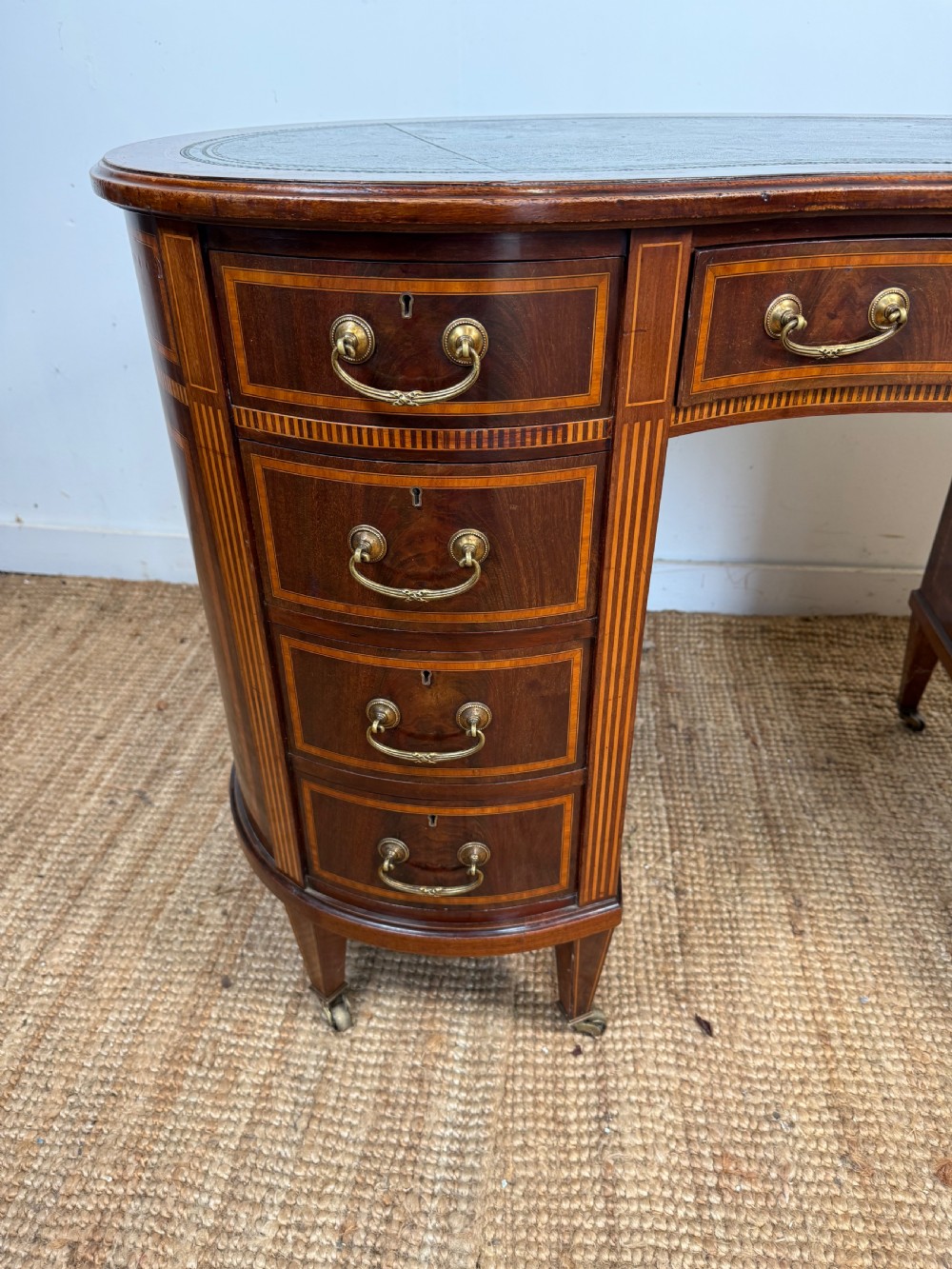 Edwardian kidney shaped writing desk / pedestal desk  View VI