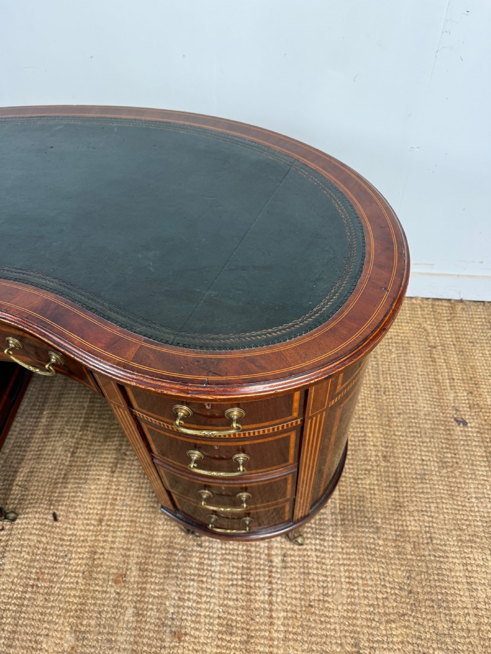 Edwardian kidney shaped writing desk / pedestal desk  View IX