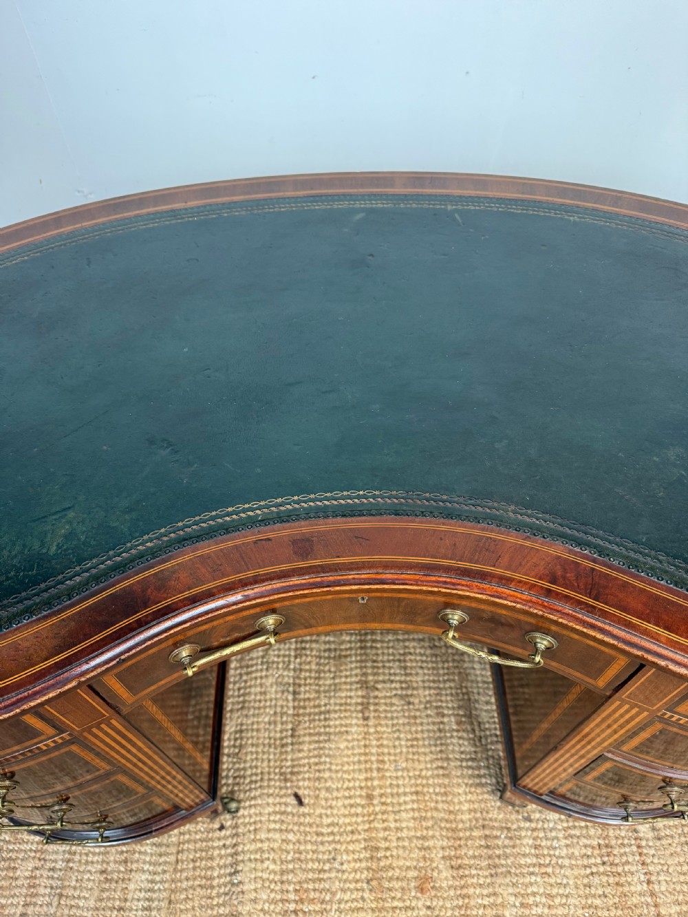 Edwardian kidney shaped writing desk / pedestal desk  View X