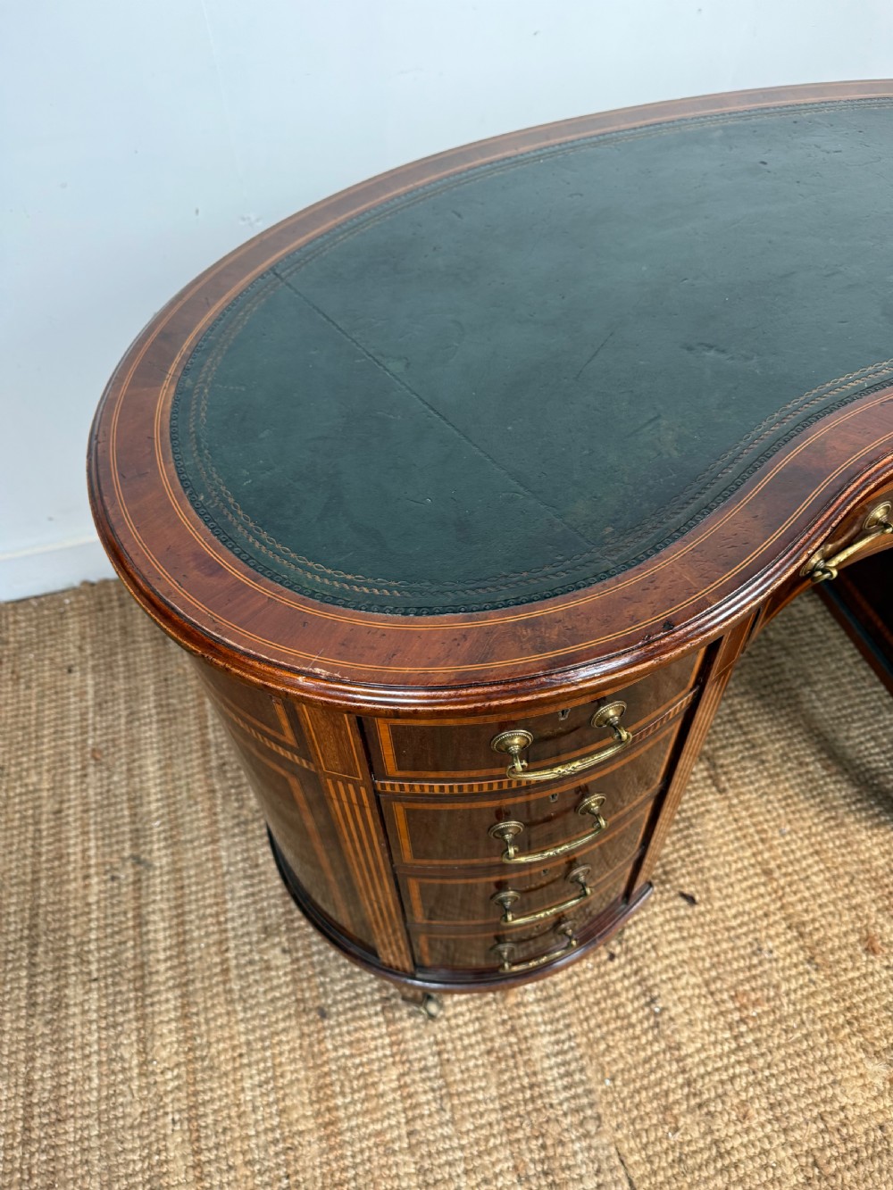 Edwardian kidney shaped writing desk / pedestal desk  View XI