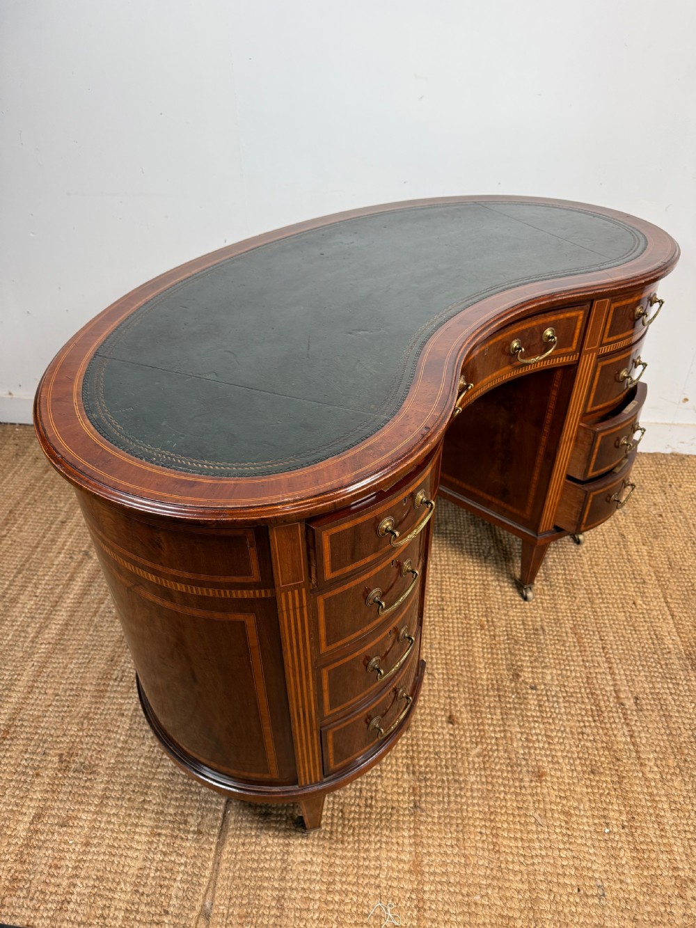 Edwardian kidney shaped writing desk / pedestal desk  View XIV
