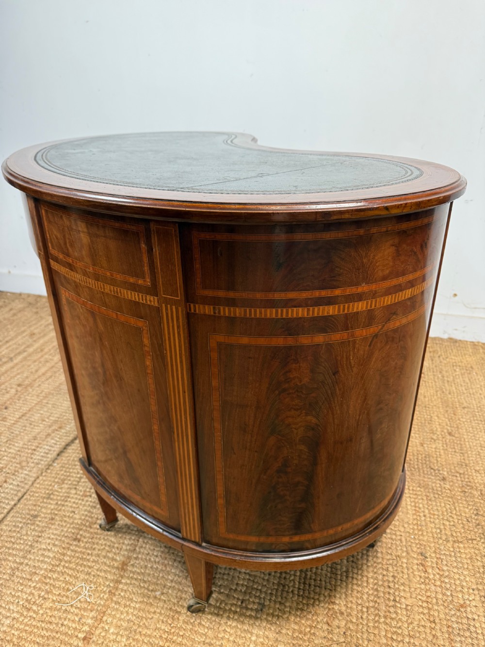 Edwardian kidney shaped writing desk / pedestal desk  View XV