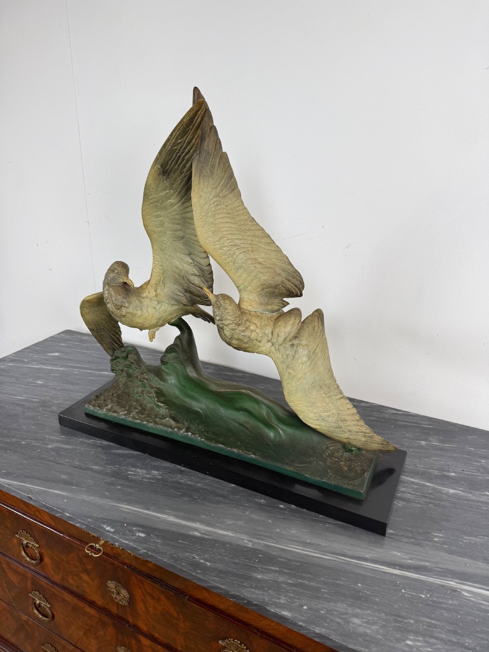 Large art deco spleter group of 2 seagulls  View II