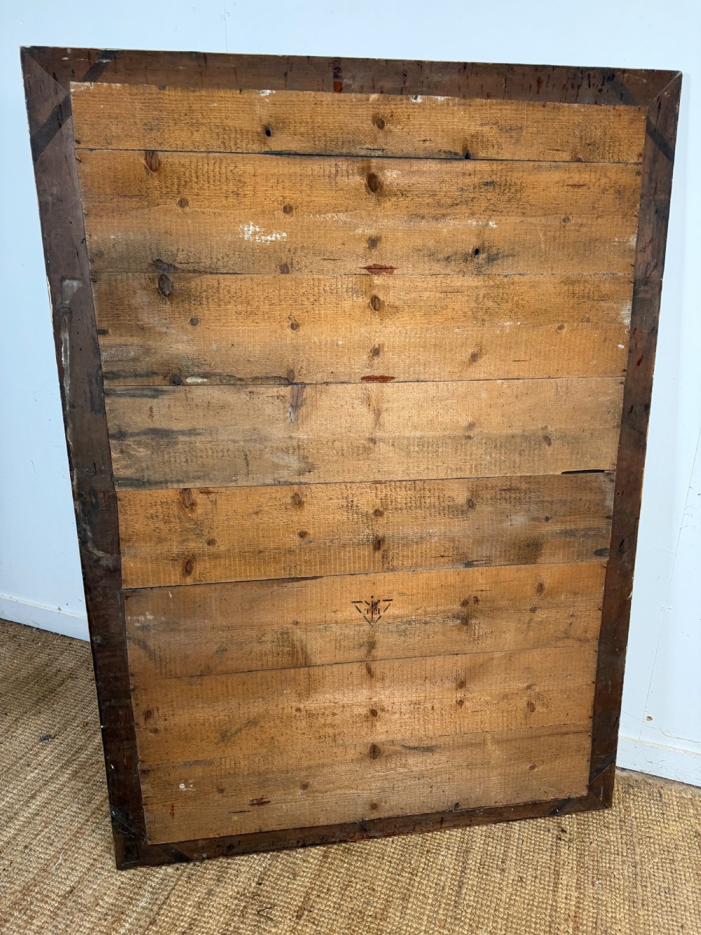 A large rectangular 19th-century wall mirror featuring a wide, hand-carved scrubbed oak frame with foliate border detailing. View XI