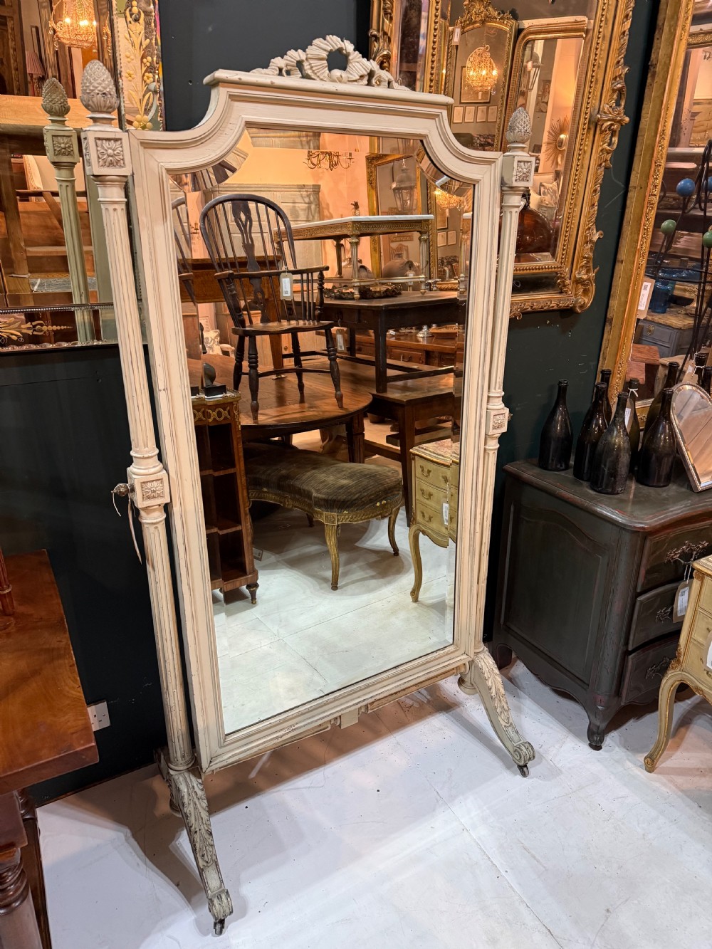 19th century original paint cheval mirror