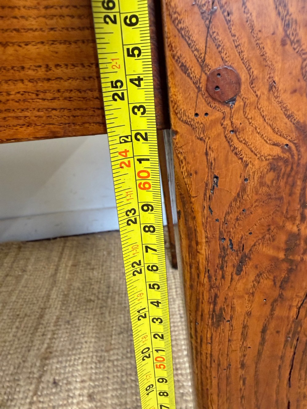 A rectangular late 19th-century chestnut farmhouse table featuring a plank top and four straight tapered legs. View XIV