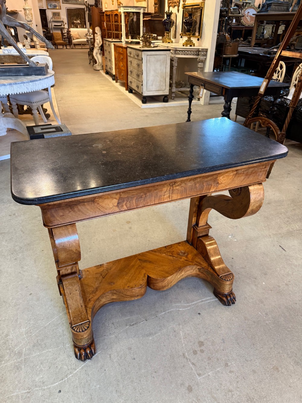 Late 19th Century French Louis Philippe Burr Walnut and Marble Topped Console Table