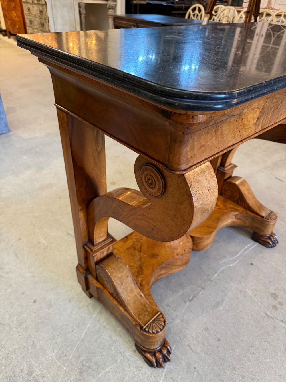 Late 19th Century French Louis Philippe Burr Walnut and Marble Topped Console Table View III
