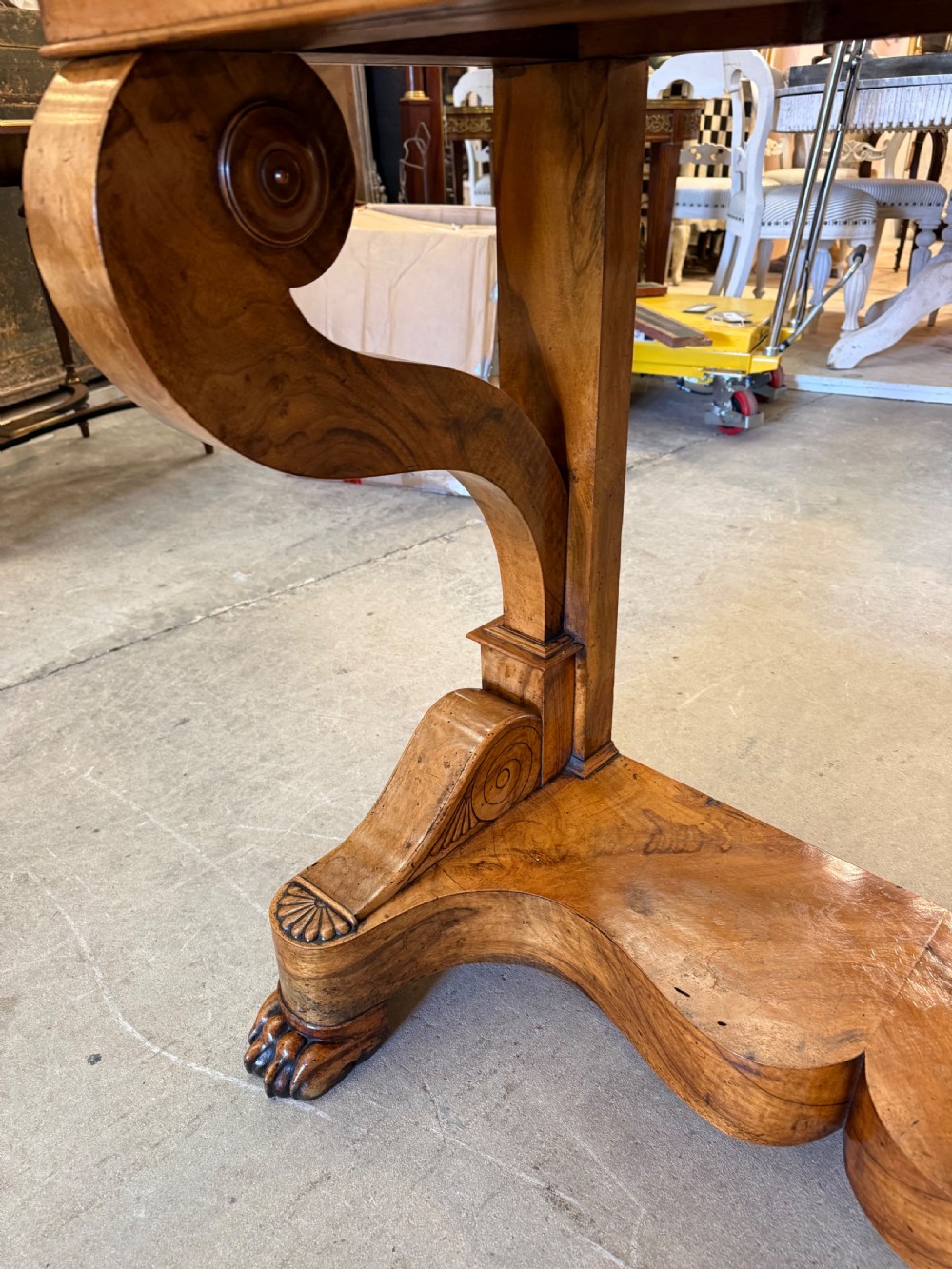 Late 19th Century French Louis Philippe Burr Walnut and Marble Topped Console Table View IV