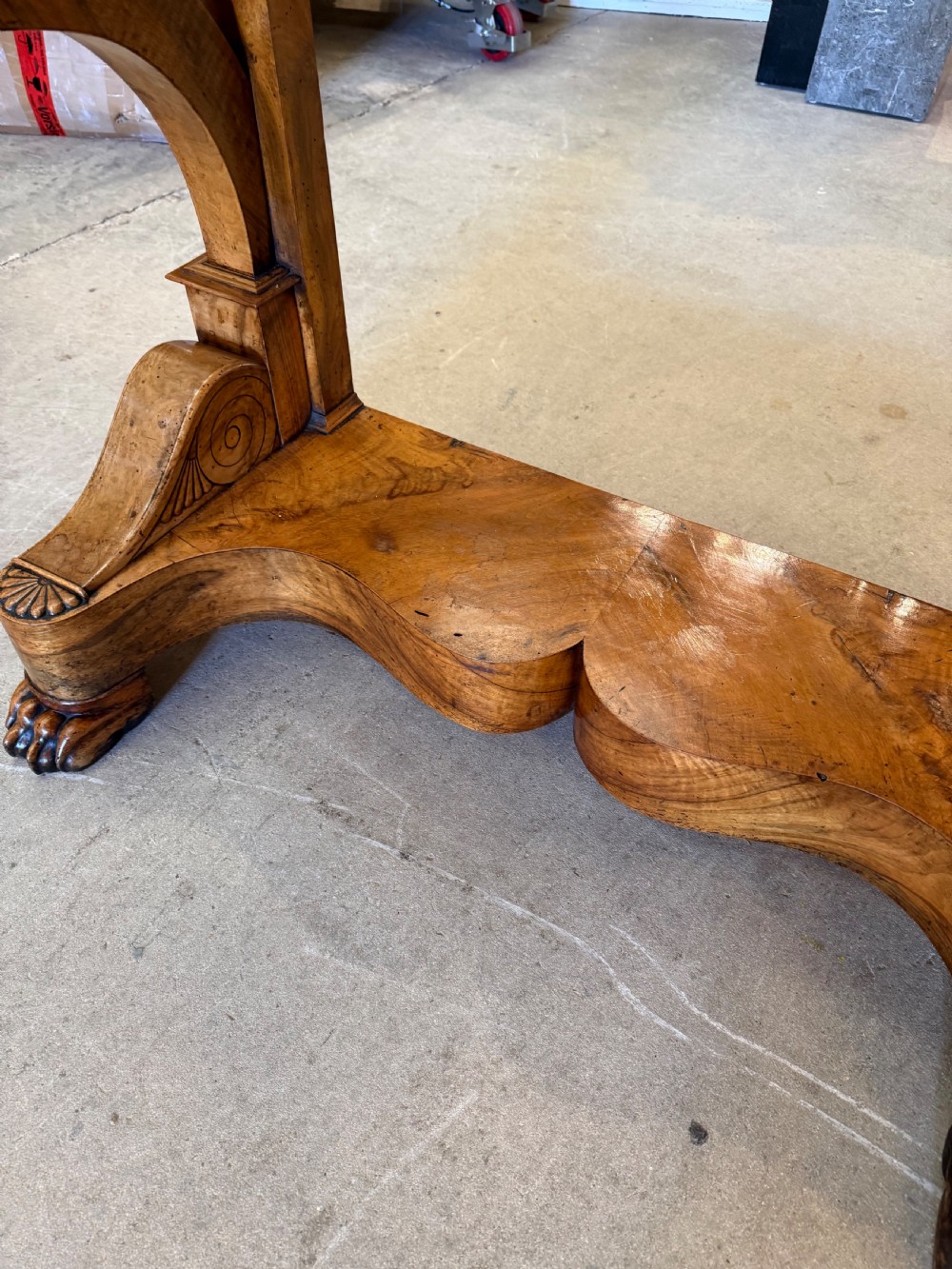 Late 19th Century French Louis Philippe Burr Walnut and Marble Topped Console Table View V