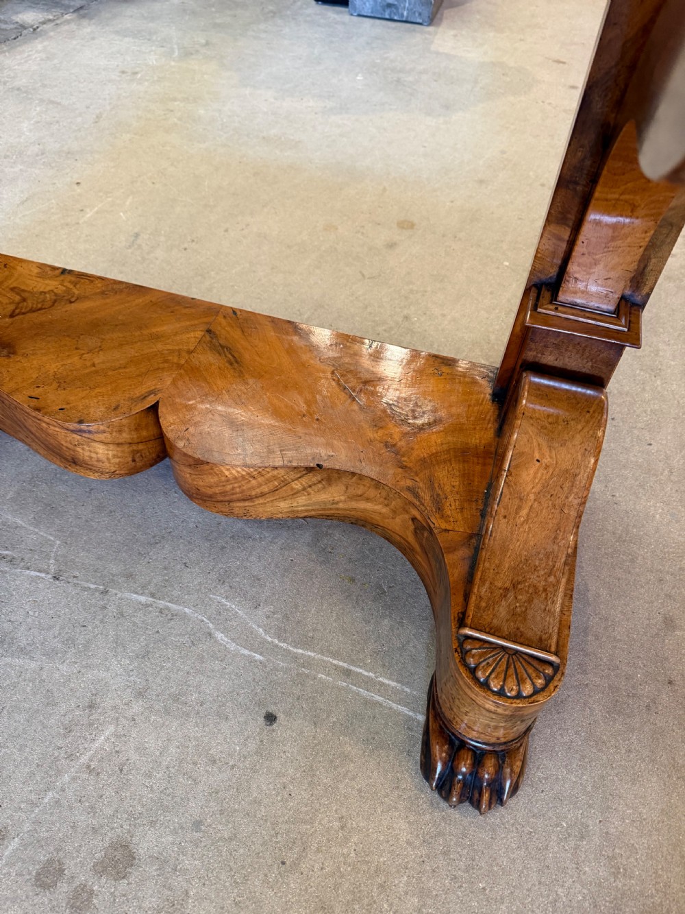Late 19th Century French Louis Philippe Burr Walnut and Marble Topped Console Table View VI