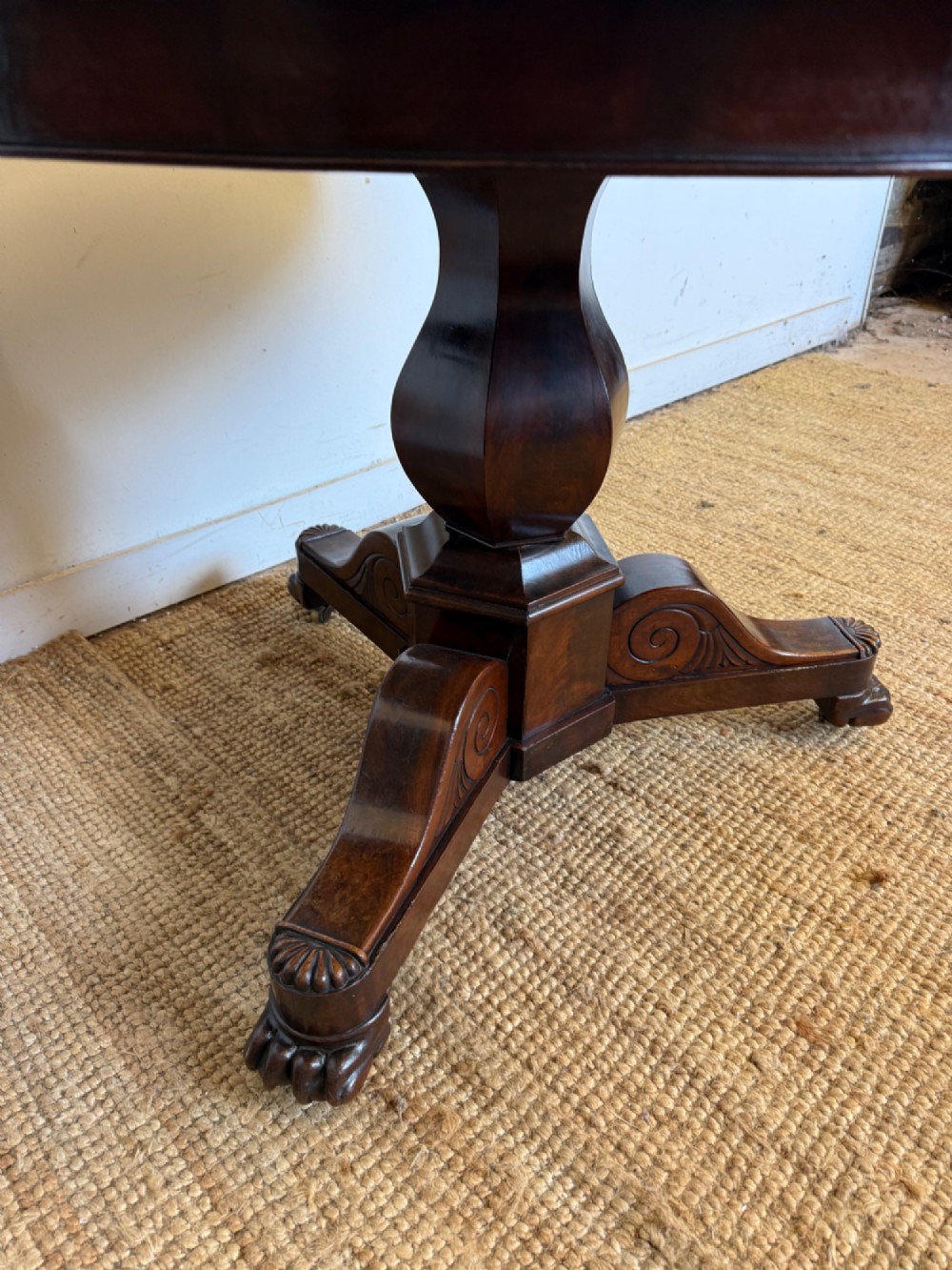 A 19th-century circular centre table featuring a white marble top set on a dark mahogany turned pedestal with a scroll-footed tripod base. View XI
