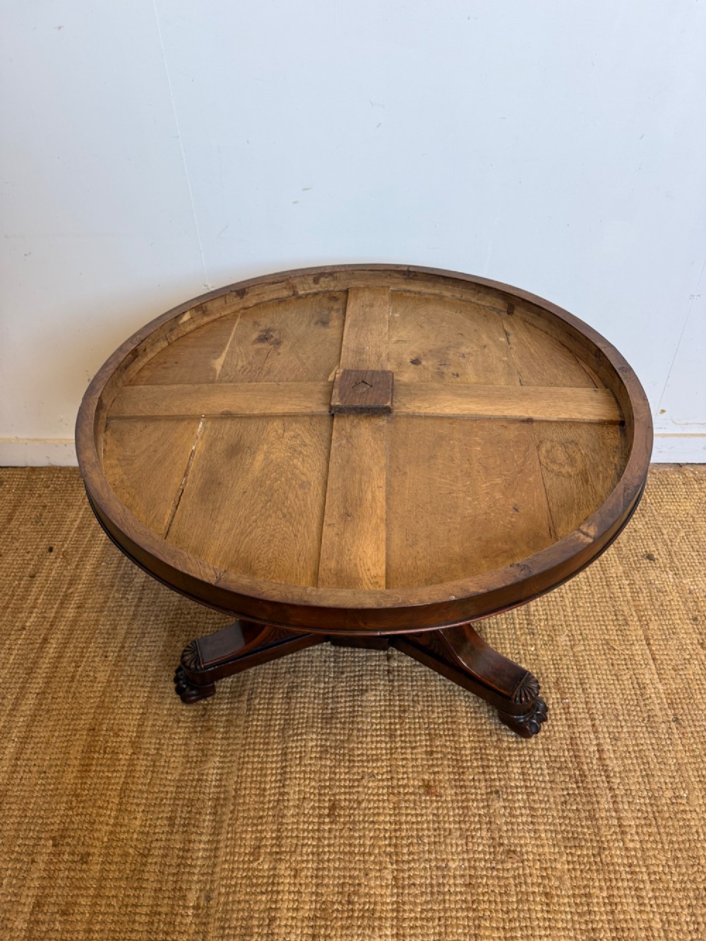 A 19th-century circular centre table featuring a white marble top set on a dark mahogany turned pedestal with a scroll-footed tripod base. View XII