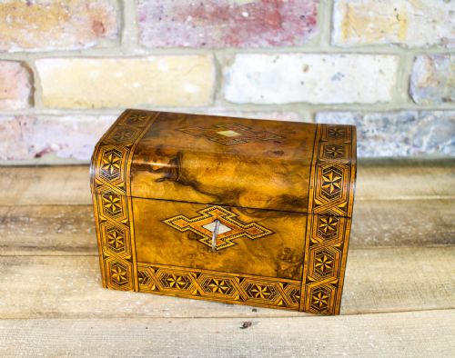 Dome Top Burr Walnut Tunbridge Tea Caddy C.1870