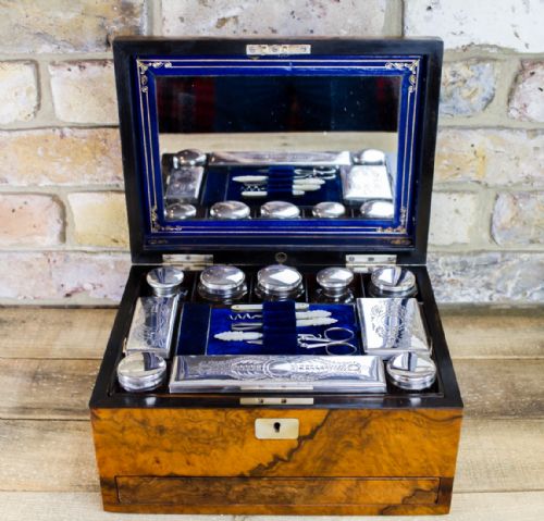 Burr Walnut Vanity Box Fully Fitted C.1880