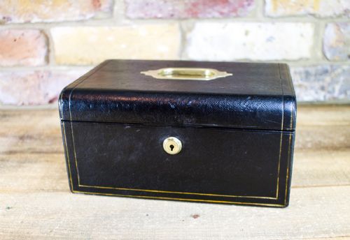 Black Leather Jewellery Box C.1900