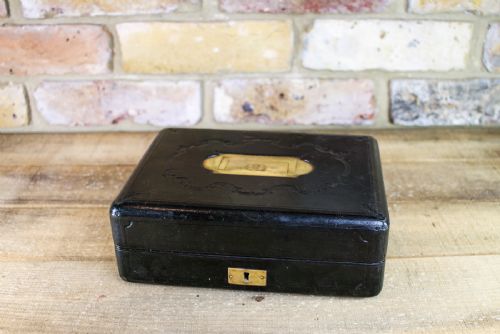 Black Leather Jewellery Box C.1920