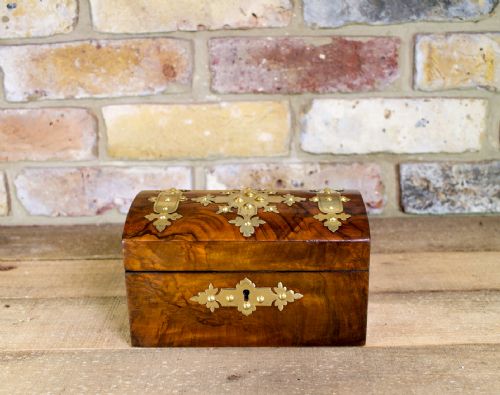 Brass & Figured Walnut Tea Caddy C.1870