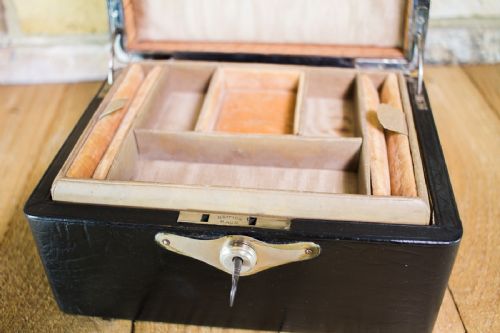 Black Leather Jewellery Box C.1920