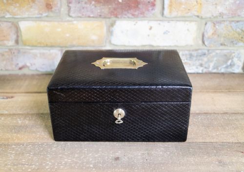 Black Leather Jewellery Box C.1920