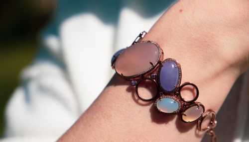 Jade and Diamond Bracelet. 9ct Gold Multi Colour Lavander Jade. Superb
