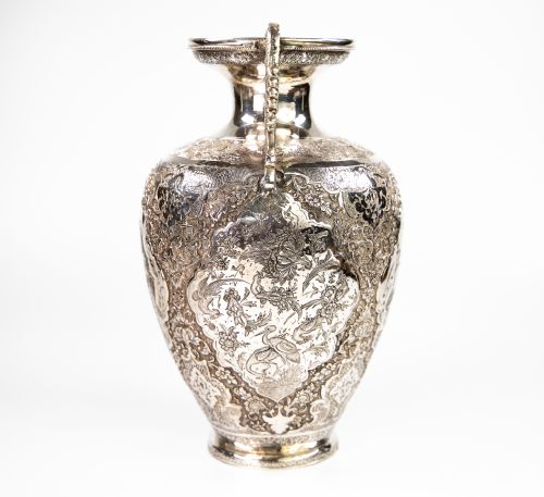 fig 1. Persian Silver Vase Signed Isfahan 1910 766 gms