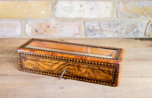 Burr Walnut Glass Top Display Box C.1880