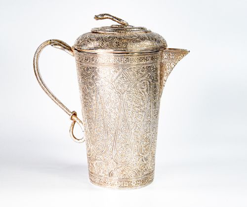 Antique Indian Kashmir Silver Jug Cobra Lid Srinagar 1895 Heavy
