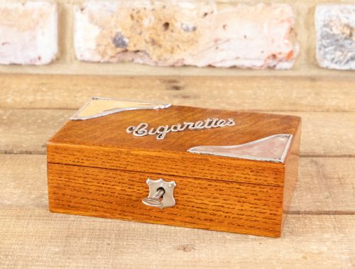 Silver Hallmarked Oak Cigarette Box 1920