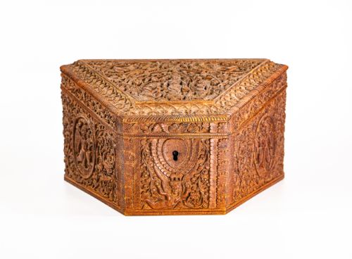 Antique Anglo Indian Carved Sandalwood Stationery Box 1890 Fabulous Carving