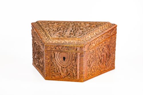 fig 1. Antique Anglo Indian Carved Sandalwood Stationery Box 1890 Fabulous Carving