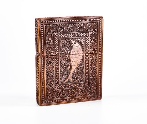Antique Anglo Indian Mogul Carved Sandalwood Card Case 1840