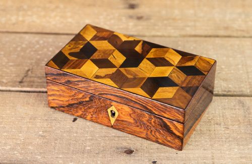 Victorian Perspective Cube Inlaid Box 1860