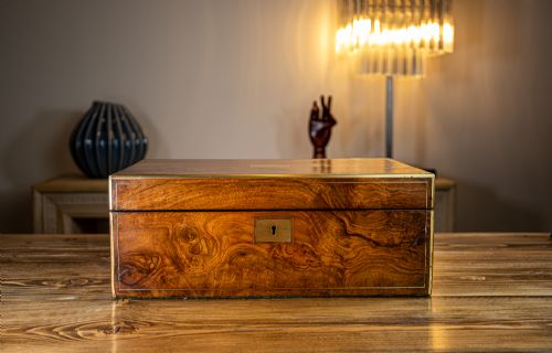Burr Walnut Brass Bound Writing Slope 1870