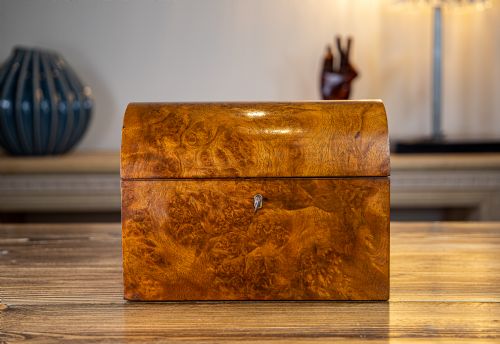 Burr Walnut Tea Caddy with Canisters 1880