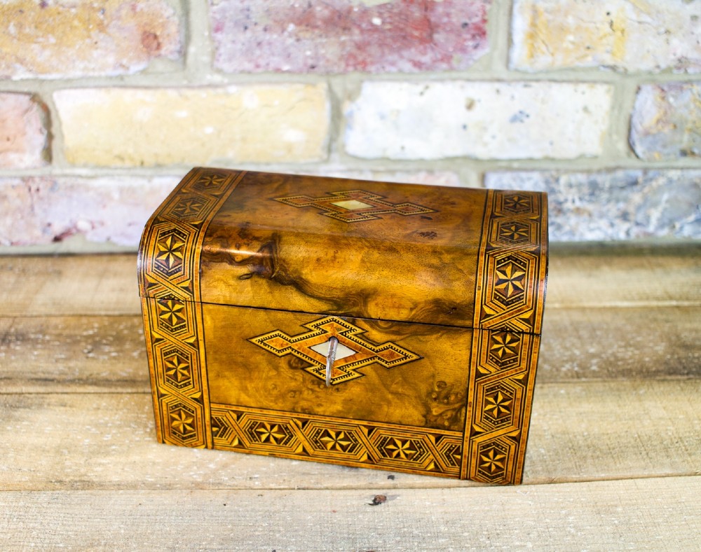 Dome Top Burr Walnut Tunbridge Tea caddy c.1870